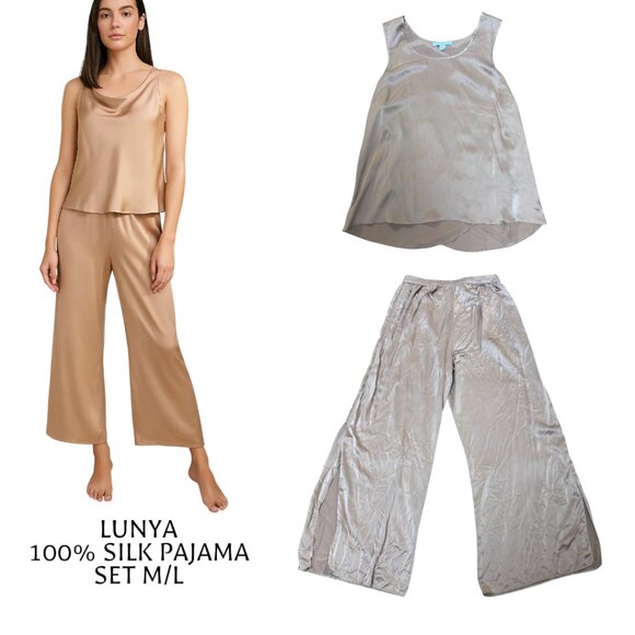 Lunya Silk Pajama Set TOP BOTTOMS M/L - Picture 1 of 7
